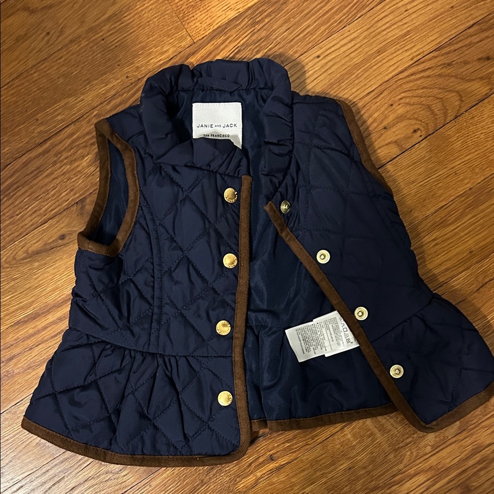 Janie and Jack Navy Quilted Vest with Brown Accents